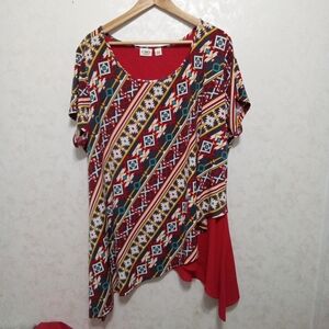 Cato Women's Geometric Print Asymmetric Tunic Size 22/24